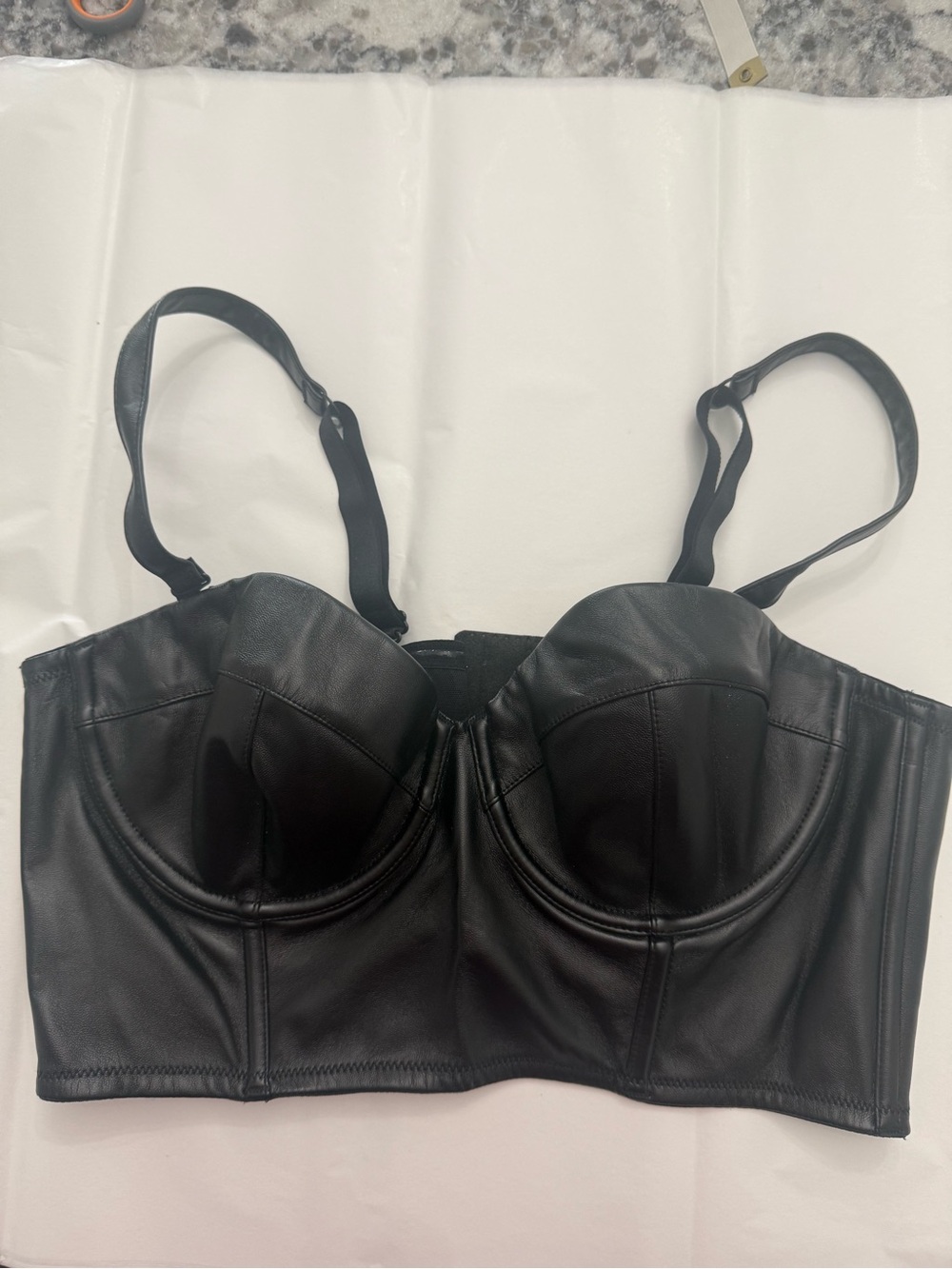 NWOT Victoria's Secret Very Sexy Black Faux Leather Balconet Bustier Bra 38B